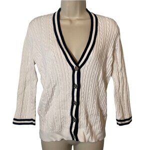 Chaps Women's Cable Knit Cardigan White Size Large 3/4 Sleeve Academia Preppy